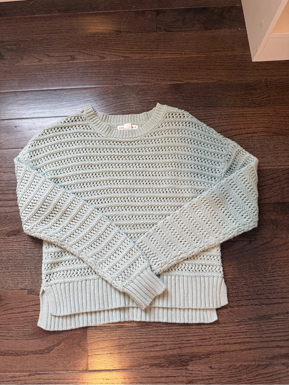 Aeropostale Pale Mint Open-Knit Crewneck Sweater